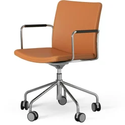 Swedese Skrivbordsstolar & Kontorsstolar|Stolar-Stella Stol Med Hjul Höj/ Sänkbar , Krom / Mörkbrun