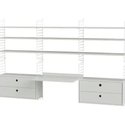 String Modulära Hyllsystem-Hylla Kombination F Arbetsplats, Beige