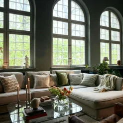 Stripe Structured Linen/Cotton Kuddfodral 50x50 cm, Vit/Grön