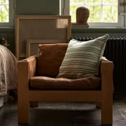 Stripe Structured Linen/Cotton Kuddfodral 50x50 cm, Vit/Grön