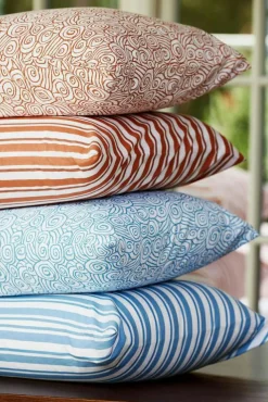 Striped Cotton Poplin Örngott 50x60 cm, Blå