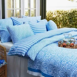 Striped Cotton Poplin Örngott 50x60 cm, Blå