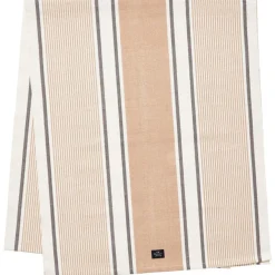 Striped Organic Cotton Rib Löpare Vit/Beige, 50x250 cm