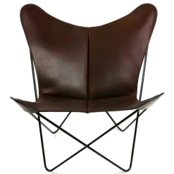 Trifolium Fladdermusfåtölj, Svart Underrede, Läder Natur