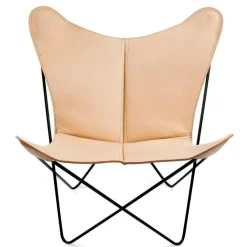 Trifolium Fladdermusfåtölj, Svart Underrede, Läder Natur