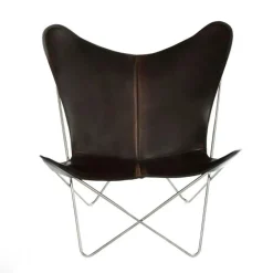 Trifolium Fladdermusfåtölj, Stålunderrede, Läder Hasselnöt