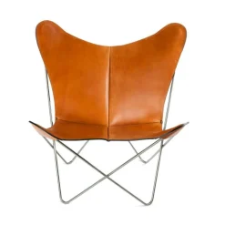 Trifolium Fladdermusfåtölj, Stålunderrede, Läder Hasselnöt