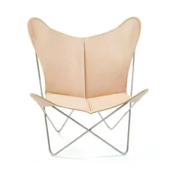 Trifolium Fladdermusfåtölj, Stålunderrede, Läder Hasselnöt