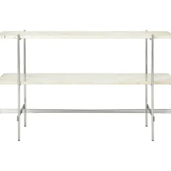 TS Console Sidobord 120x30x72 cm, Polerat Stål / Vit Carraramarmor