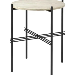 GUBI Sidobord & Småbord-TS Outdoor Sidobord Ø40x51 cm, Svart/Vit Travertin
