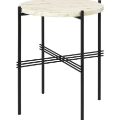 GUBI Sidobord & Avlastningsbord-TS Sidobord 40 cm, Polerat Stål / Vit Carraramarmor