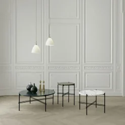 GUBI Sidobord & Avlastningsbord-TS Sidobord 40 cm, Polerat Stål / Vit Carraramarmor