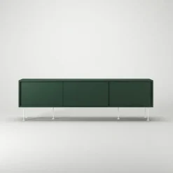 Vogue Mediabänk Med Ben 180 cm, Vitpigmenterad Ek / Mässing