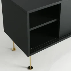 Vogue Mediabänk Med Ben 180 cm, Vitpigmenterad Ek / Mässing