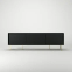 Vogue Mediabänk Med Ben 180 cm, Vitpigmenterad Ek / Mässing