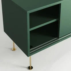 Vogue Mediabänk Med Ben 180 cm, Vitpigmenterad Ek / Mässing