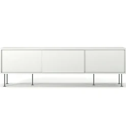 Vogue Mediabänk Med Ben 180 cm, Vitpigmenterad Ek / Mässing