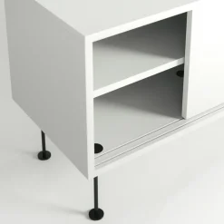 Vogue Mediabänk Med Ben 180 cm, Vitpigmenterad Ek / Mässing