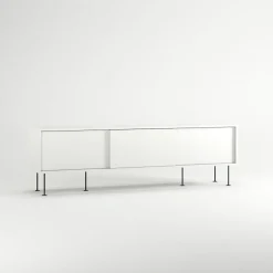 Vogue Mediabänk Med Ben 180 cm, Vitpigmenterad Ek / Mässing