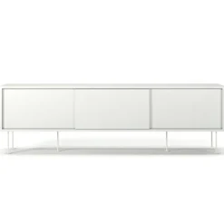 Vogue Mediabänk Med Ben 180 cm, Vitpigmenterad Ek / Mässing