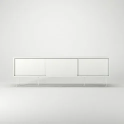 Vogue Mediabänk Med Ben 180 cm, Vitpigmenterad Ek / Mässing