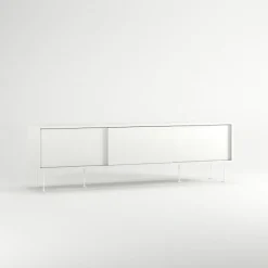 Vogue Mediabänk Med Ben 180 cm, Vitpigmenterad Ek / Mässing