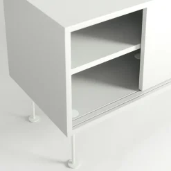 Vogue Mediabänk Med Ben 180 cm, Vitpigmenterad Ek / Mässing