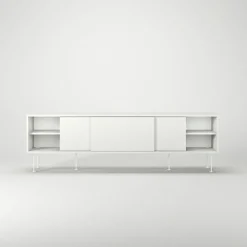 Vogue Mediabänk Med Ben 180 cm, Vitpigmenterad Ek / Mässing