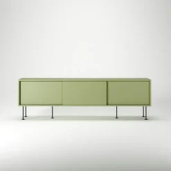 Vogue Mediabänk Med Ben 180 cm, Vitpigmenterad Ek / Mässing