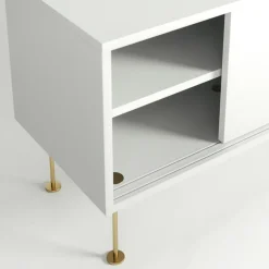 Vogue Mediabänk Med Ben 180 cm, Vitpigmenterad Ek / Mässing