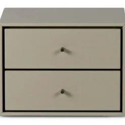 Volt Vägghängt Sängbord 2 Lådor, Beige/Rostfritt Stål