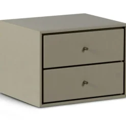 Volt Vägghängt Sängbord 2 Lådor, Beige/Rostfritt Stål