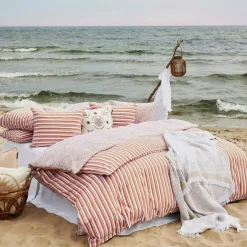 Wave Printed Cotton Sateen Örngott 50x90 cm, Terra