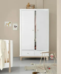 Barn Oliver Furniture Klädförvaring Barn-Wood Garderob med 2 Dörrar, Vit