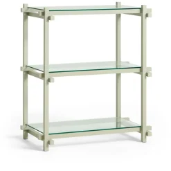 HAY Bokhyllor-Woody Hyllsystem 2.0 Column Low Smokey Grey Beech / Clear Glass