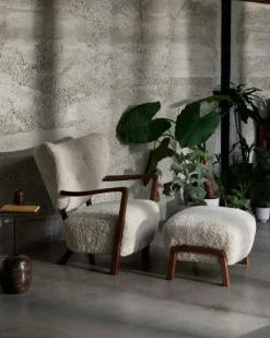 Wulff ATD2 Loungefåtölj + Fotpall, Ek/Sheepskin Moonlight