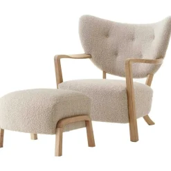 Wulff ATD2 Loungefåtölj + Fotpall, Ek/Sheepskin Moonlight