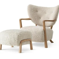 Wulff ATD2 Loungefåtölj + Fotpall, Ek/Sheepskin Moonlight