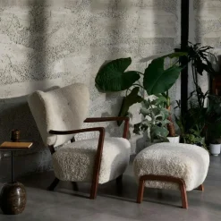&Tradition Fåtöljer-Wulff ATD2 Loungefåtölj, Valnöt / Sheepskin Moonlight